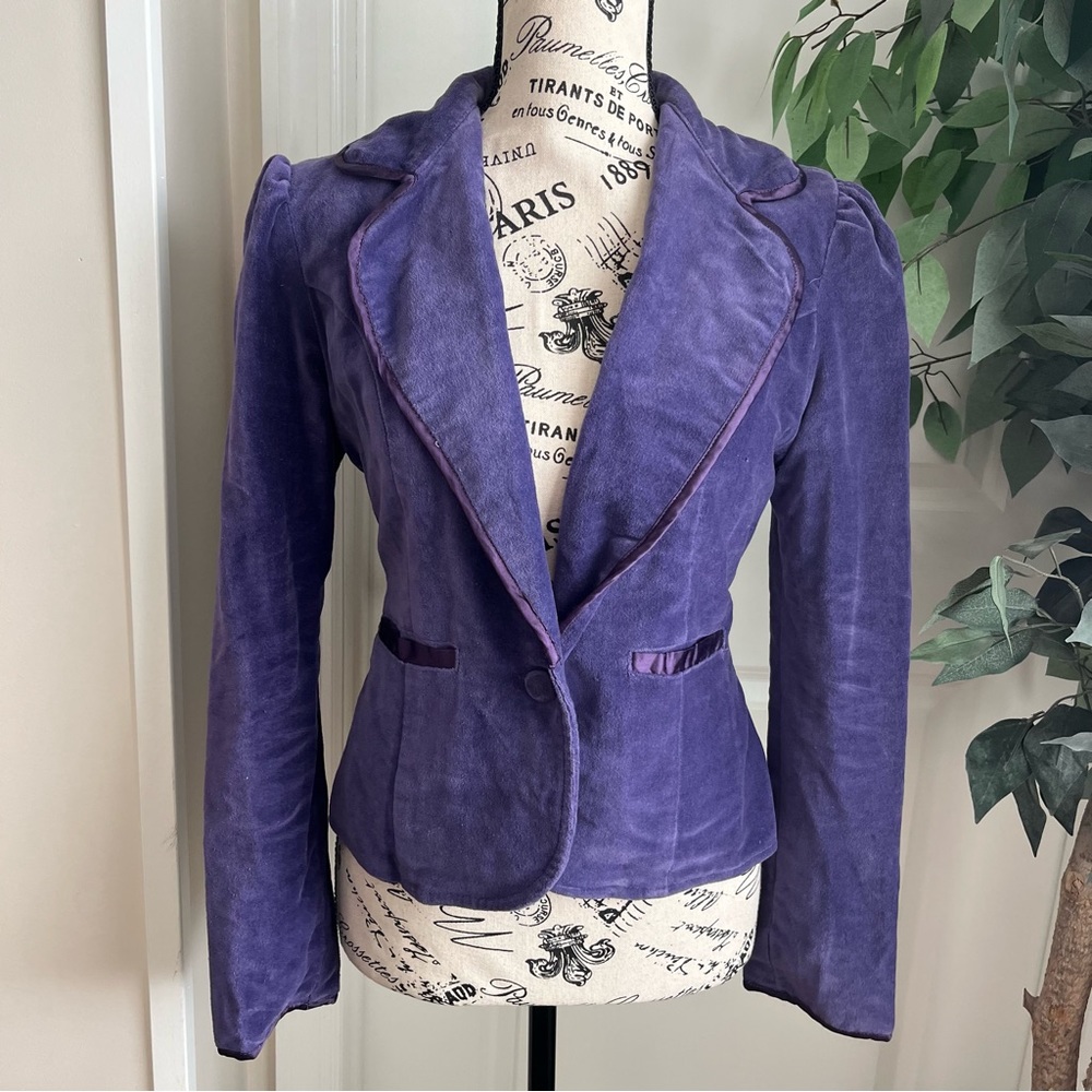 Andrew & Company Satin Trim Velvet Blazer Purple Sz S